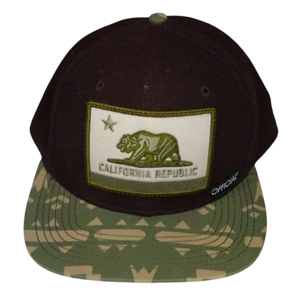 Official California Republic Flag Bear Wool Snapback Hat Cap Burgundy Camouflage